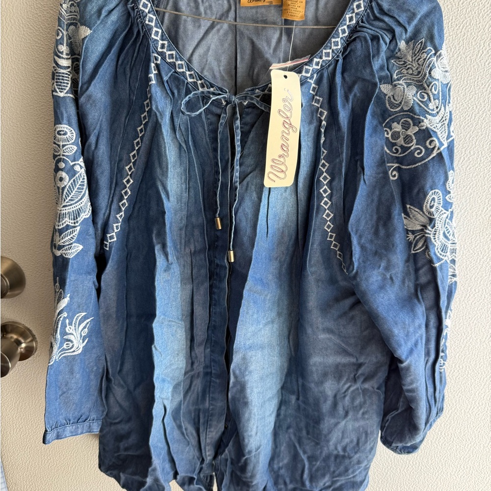 Wrangler Denim Blue Embroidered Top